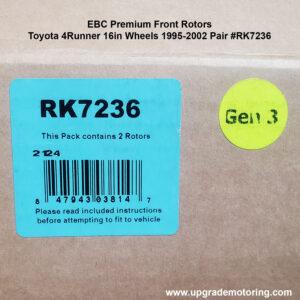 EBC Premium Front Rotors – Toyota 4Runner 16in Wheels 95-02 Pair #RK7236
