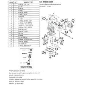 Mikuni Racing – Rebuild Kit – Yamaha VK540 w/TM33 Carburetor #MK-TM33-78SM
